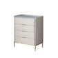 Cómoda de almacenamiento de piedra vertical Glam para dormitorio, cómoda de 16 "de ancho con patas de metal