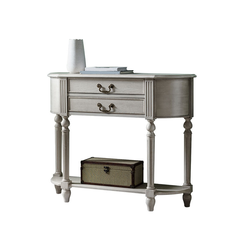 Tabla de consola de media luna de madera sólida 35.43 pulgadas de altura con 2 cajones