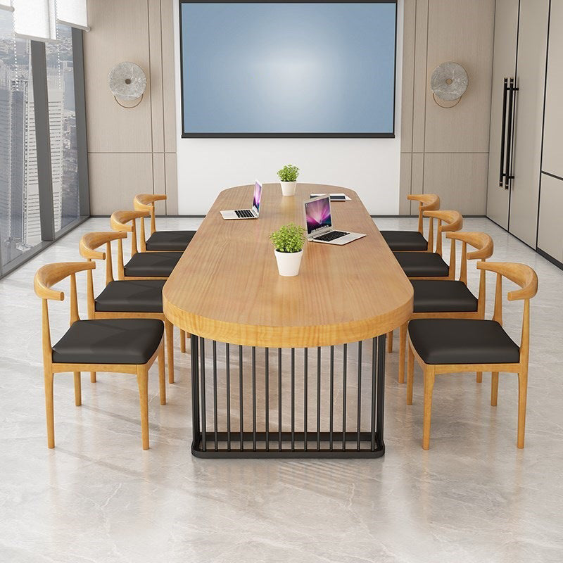 29.25 Inch Height Oval Writing Desk Industrial Solid Wood Office Desk Clearhalo 'furn' 'furn_office_desk' 'Furniture' 'Office Desks' 'Office Furniture' 'office_desk' 6446737