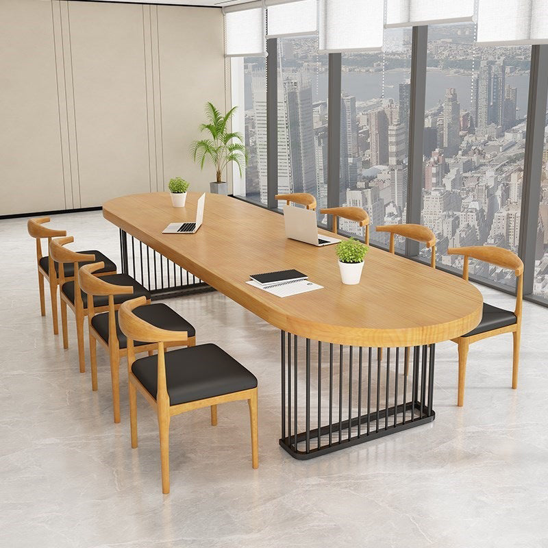 29.25 Inch Height Oval Writing Desk Industrial Solid Wood Office Desk Clearhalo 'furn' 'furn_office_desk' 'Furniture' 'Office Desks' 'Office Furniture' 'office_desk' 6446740