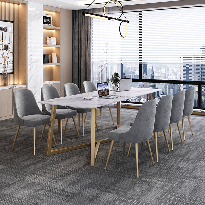 Escritorio de escritura gris y blanco Desk de oficina de acero y piedra para la oficina