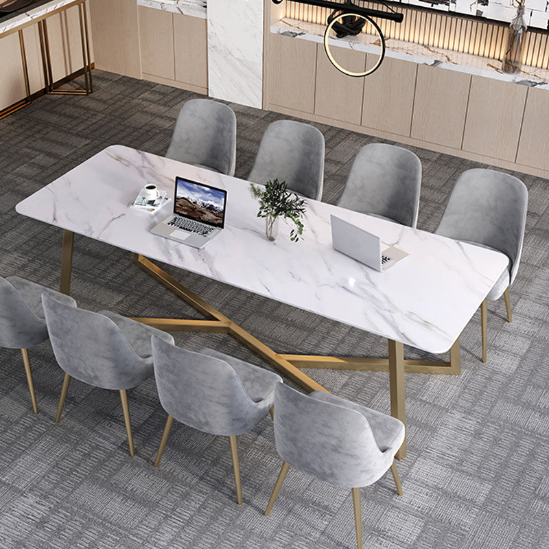 Escritorio de escritura gris y blanco Desk de oficina de acero y piedra para la oficina