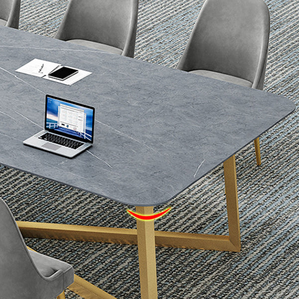 Escritorio de escritura gris y blanco Desk de oficina de acero y piedra para la oficina