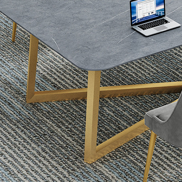 Escritorio de escritura gris y blanco Desk de oficina de acero y piedra para la oficina