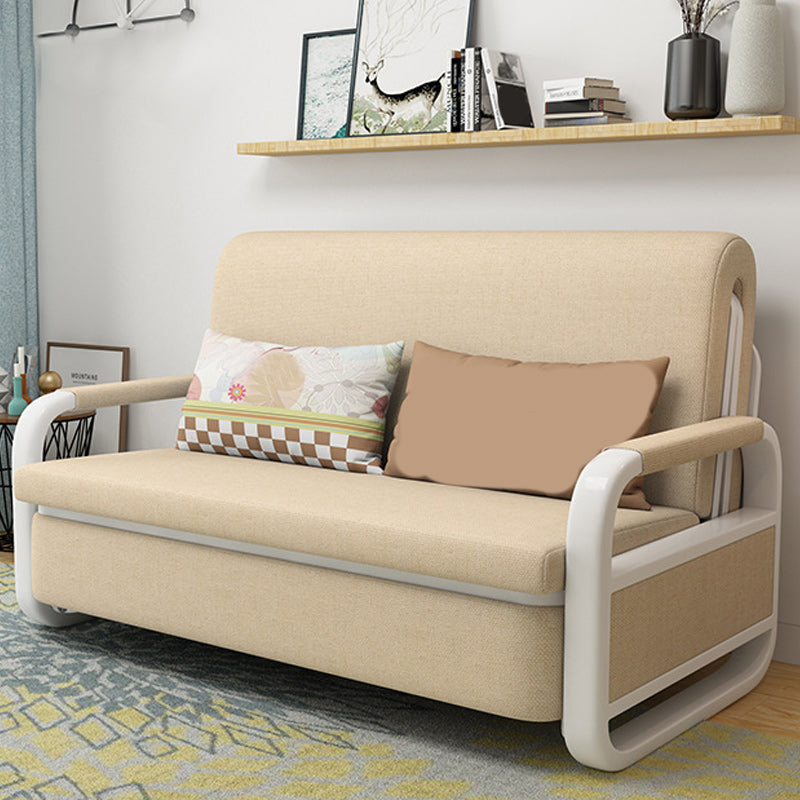 Fabric Square Arms Futon Sleeper Sofa Pillow Included Loveseat Beige Clearhalo 'furn' 'furn_futons' 'Furniture' 'Futons & Daybeds' 'Futons' 'Living Room Furniture' 6447113