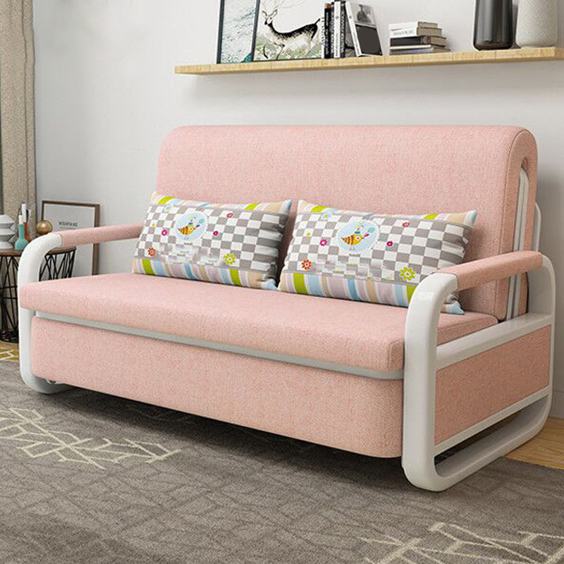 Fabric Square Arms Futon Sleeper Sofa Pillow Included Loveseat Pink Clearhalo 'furn' 'furn_futons' 'Furniture' 'Futons & Daybeds' 'Futons' 'Living Room Furniture' 6447126