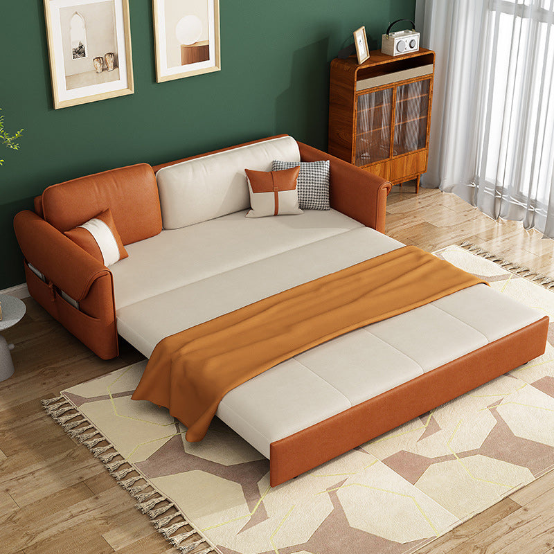 Pillow Included Sofa Futon Square Arms Foldable Cushion Back Sofa Bed with Storage Orange Clearhalo 'furn' 'furn_futons' 'Furniture' 'Futons & Daybeds' 'Futons' 'Living Room Furniture' 6447149