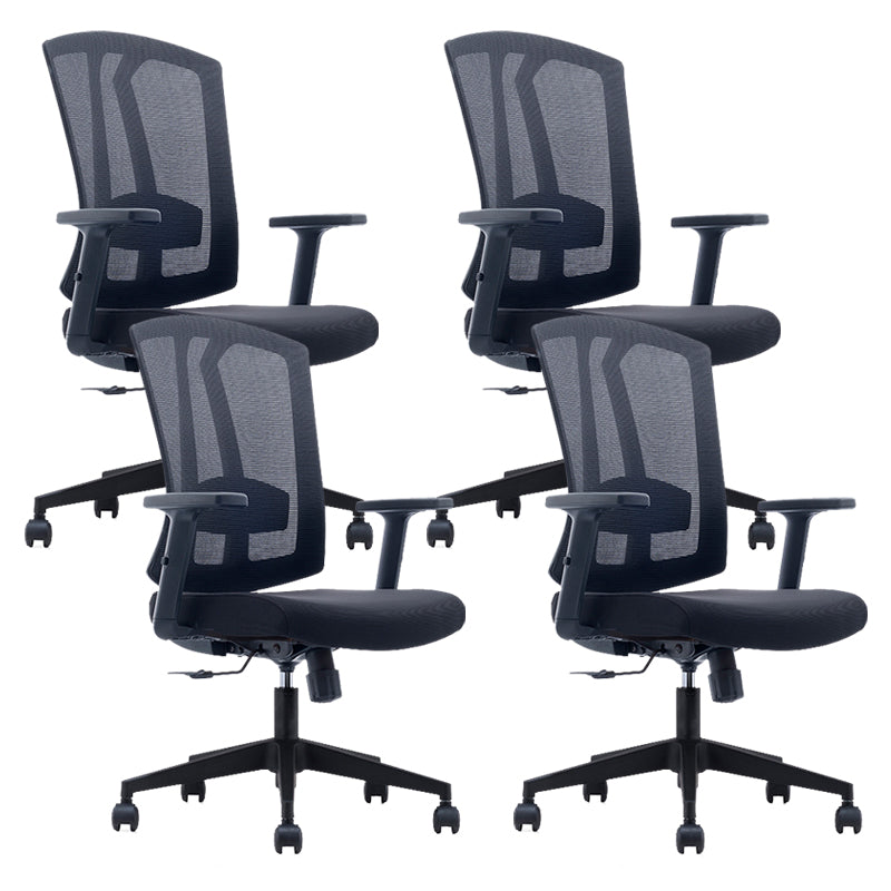Modern Desk Chair Mesh Computer Chair in Black/Red/Orange High-Back Chair with Wheels Black 4 Piece Set Clearhalo 'furn' 'furn_office_chair' 'Furniture' 'Office Chairs' 'Office Furniture' 'office_chair' 6447583