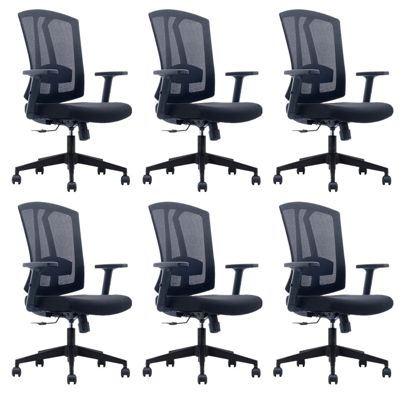 Modern Desk Chair Mesh Computer Chair in Black/Red/Orange High-Back Chair with Wheels Black 6 Piece Set Clearhalo 'furn' 'furn_office_chair' 'Furniture' 'Office Chairs' 'Office Furniture' 'office_chair' 6447585