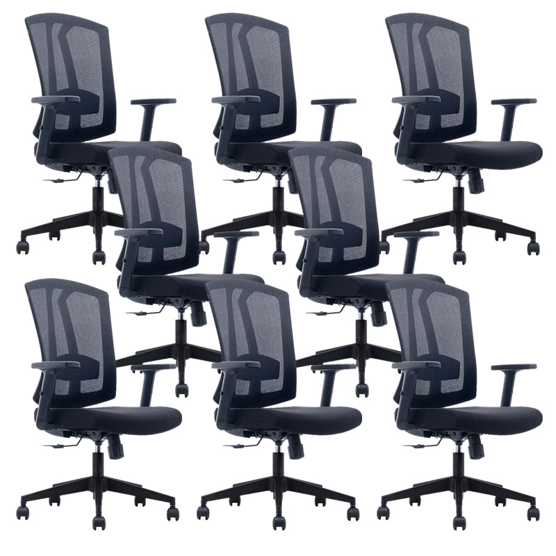Modern Desk Chair Mesh Computer Chair in Black/Red/Orange High-Back Chair with Wheels Black 8 Piece Set Clearhalo 'furn' 'furn_office_chair' 'Furniture' 'Office Chairs' 'Office Furniture' 'office_chair' 6447587