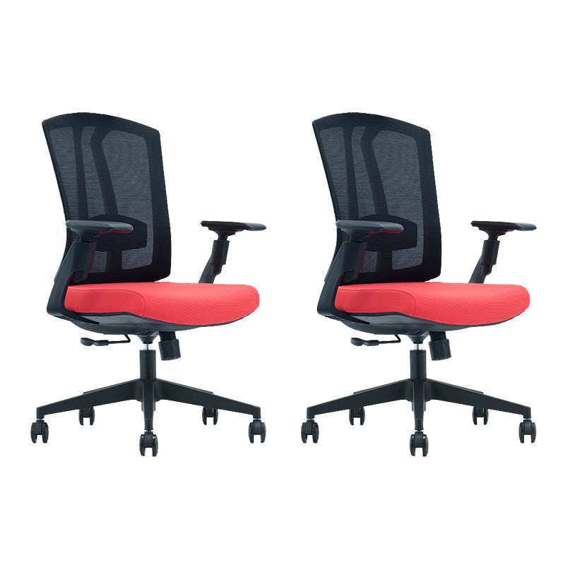 Modern Desk Chair Mesh Computer Chair in Black/Red/Orange High-Back Chair with Wheels Red 2 Piece Set Clearhalo 'furn' 'furn_office_chair' 'Furniture' 'Office Chairs' 'Office Furniture' 'office_chair' 6447592