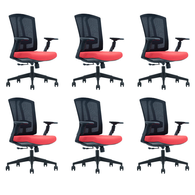 Modern Desk Chair Mesh Computer Chair in Black/Red/Orange High-Back Chair with Wheels Red 6 Piece Set Clearhalo 'furn' 'furn_office_chair' 'Furniture' 'Office Chairs' 'Office Furniture' 'office_chair' 6447594