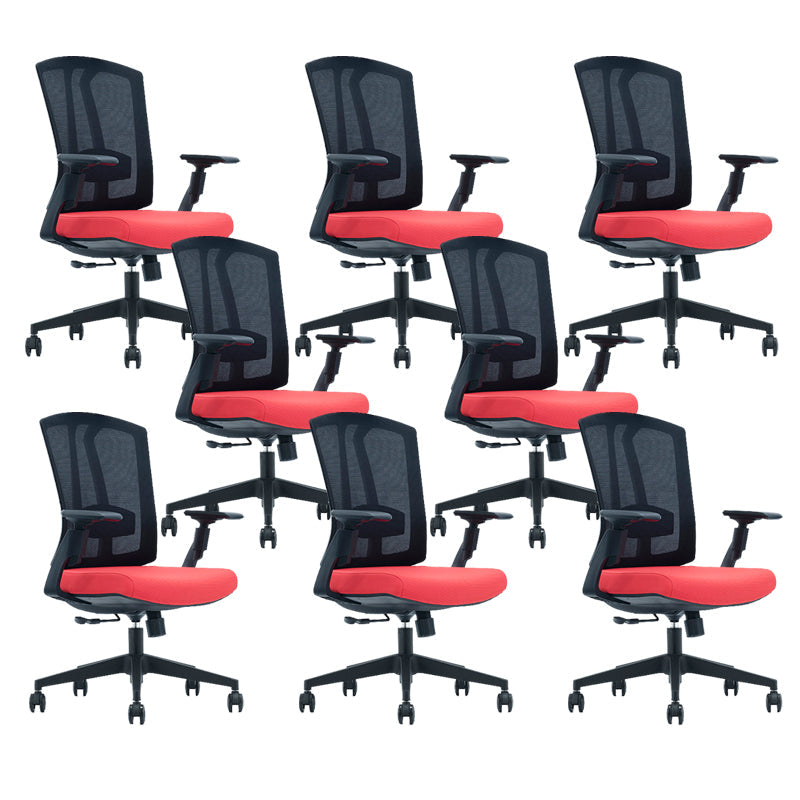 Modern Desk Chair Mesh Computer Chair in Black/Red/Orange High-Back Chair with Wheels Red 8 Piece Set Clearhalo 'furn' 'furn_office_chair' 'Furniture' 'Office Chairs' 'Office Furniture' 'office_chair' 6447595