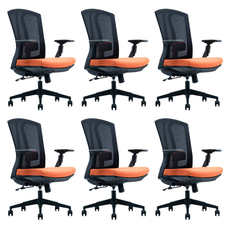 Modern Desk Chair Mesh Computer Chair in Black/Red/Orange High-Back Chair with Wheels Orange 6 Piece Set Clearhalo 'furn' 'furn_office_chair' 'Furniture' 'Office Chairs' 'Office Furniture' 'office_chair' 6447599