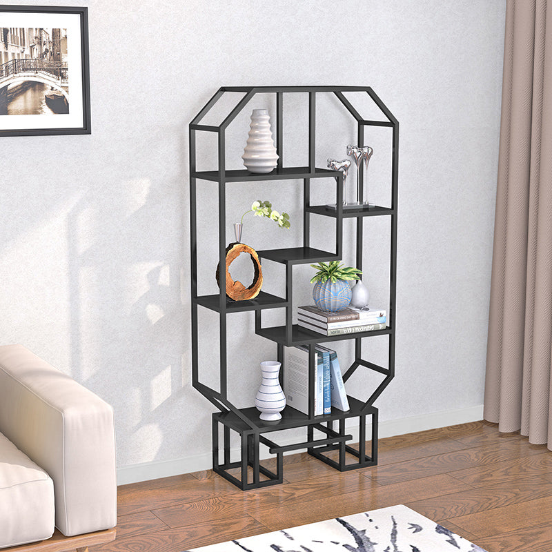 Industrial Open Back Bookshelf Etagere Metal Bookcase with Shelves