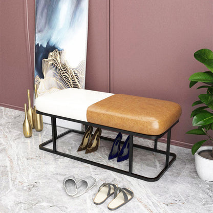 Mid-Century Modern Upholstered Bench Bedroom Seating Bench in Brown and White with Legs 31.5"L x 15"W x 17"H Black Clearhalo 'Benches' 'Chairs & Seating' 'furn' 'furn_benches' 'Furniture' 'Living Room Furniture' 6447949