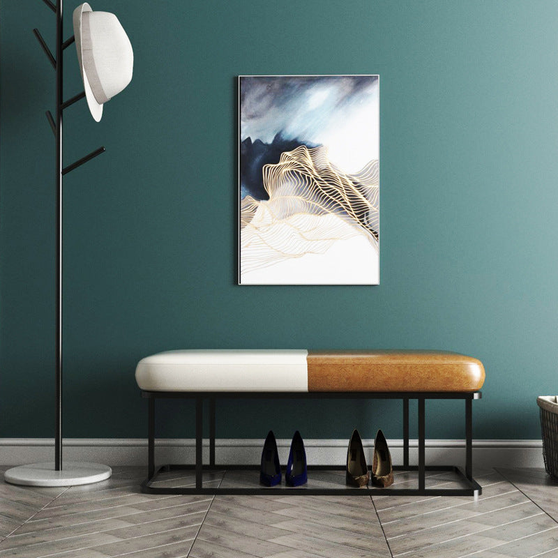 Mid-Century Modern Upholstered Bench Bedroom Seating Bench in Brown and White with Legs Clearhalo 'Benches' 'Chairs & Seating' 'furn' 'furn_benches' 'Furniture' 'Living Room Furniture' 6447953