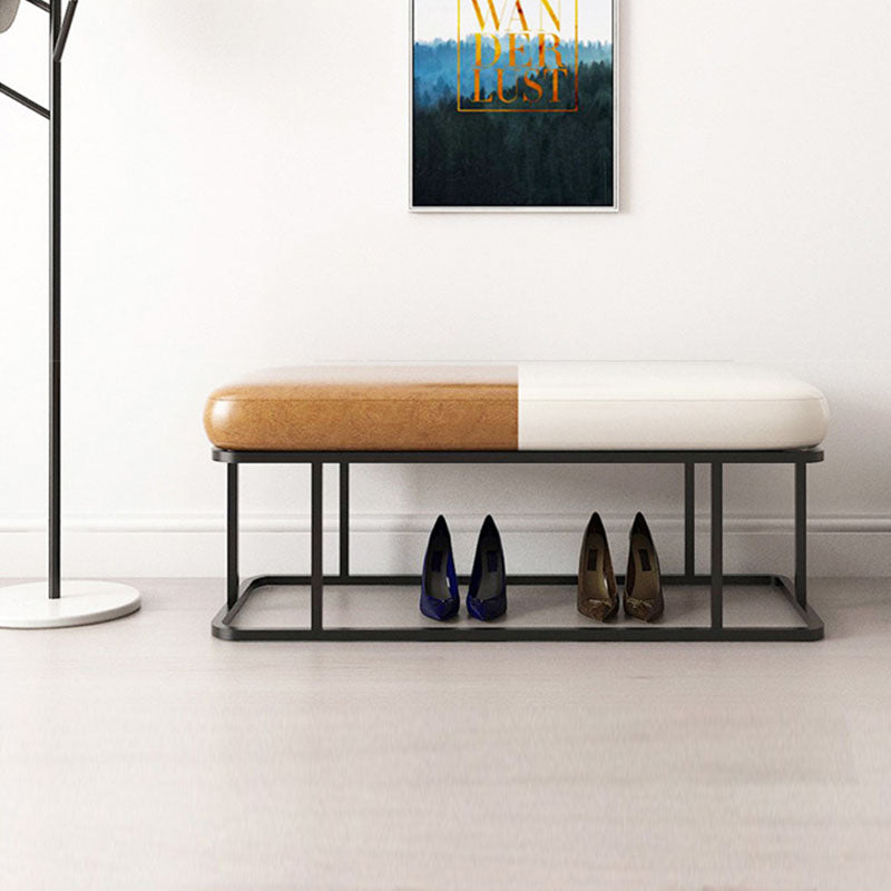 Mid-Century Modern Upholstered Bench Bedroom Seating Bench in Brown and White with Legs Clearhalo 'Benches' 'Chairs & Seating' 'furn' 'furn_benches' 'Furniture' 'Living Room Furniture' 6447960