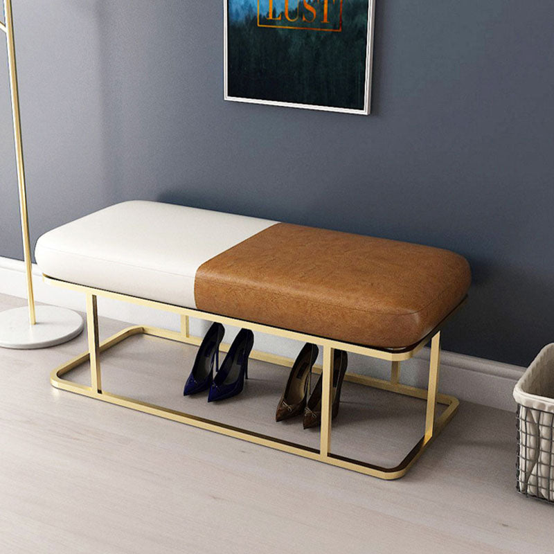 Mid-Century Modern Upholstered Bench Bedroom Seating Bench in Brown and White with Legs Clearhalo 'Benches' 'Chairs & Seating' 'furn' 'furn_benches' 'Furniture' 'Living Room Furniture' 6447962