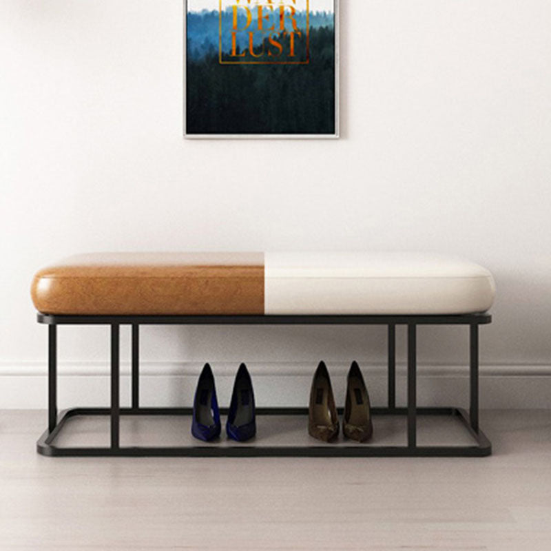 Mid-Century Modern Upholstered Bench Bedroom Seating Bench in Brown and White with Legs Clearhalo 'Benches' 'Chairs & Seating' 'furn' 'furn_benches' 'Furniture' 'Living Room Furniture' 6447963