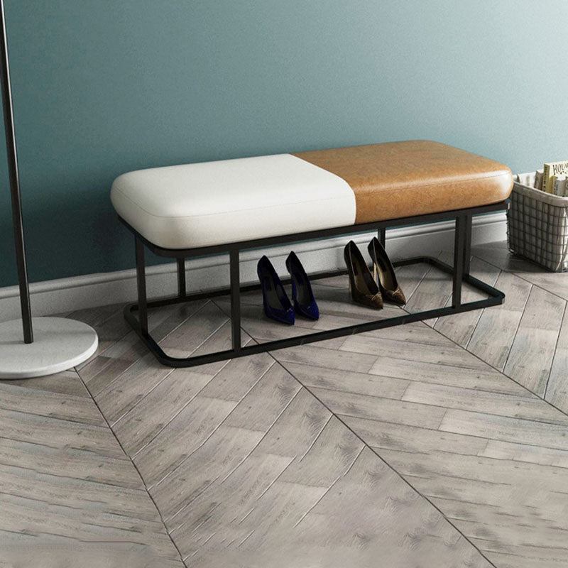 Mid-Century Modern Upholstered Bench Bedroom Seating Bench in Brown and White with Legs Clearhalo 'Benches' 'Chairs & Seating' 'furn' 'furn_benches' 'Furniture' 'Living Room Furniture' 6447964