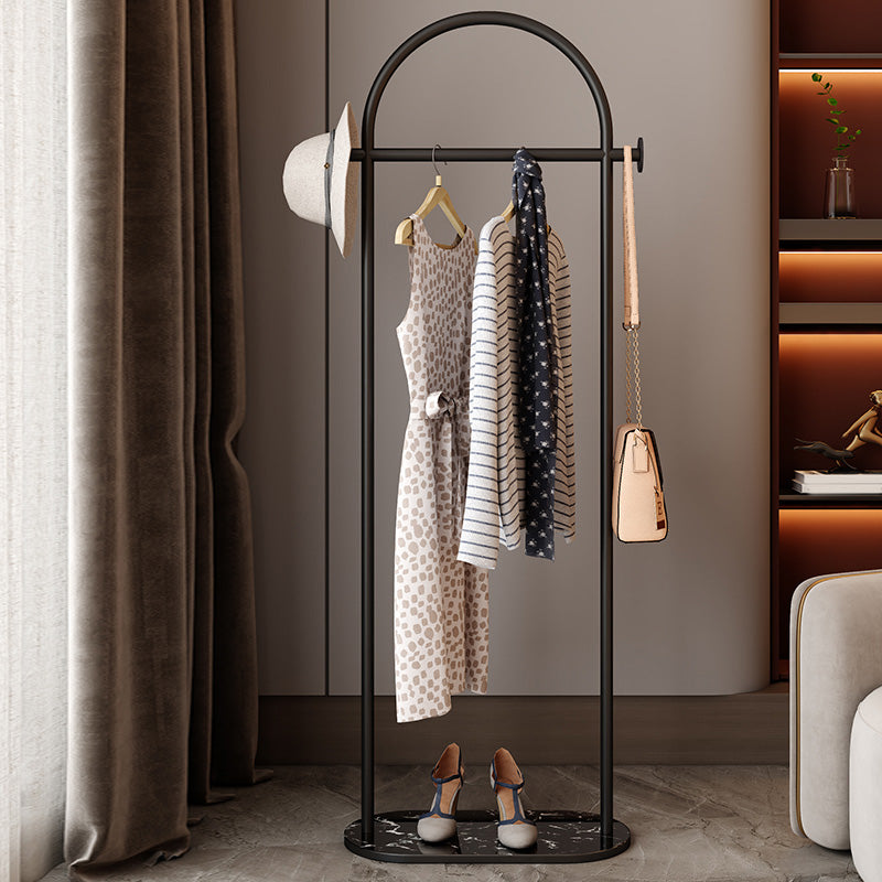 Modern Coat Rack Double Coat Hooks Metal Coat Rack with Marble Bottom 20"L x 13"W x 67"H Black Clearhalo 'Entry & Mudroom Furniture' 'furn' 'furn_hall_tree_coat_racks' 'Furniture' 'Hall Trees & Coat Racks' 'hall_tree_coat_racks' 6448072