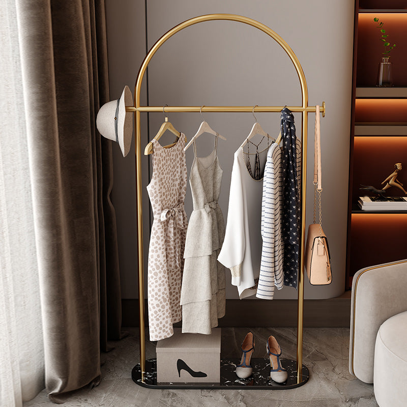 Modern Coat Rack Double Coat Hooks Metal Coat Rack with Marble Bottom 28"L x 13"W x 67"H Gold-Black Clearhalo 'Entry & Mudroom Furniture' 'furn' 'furn_hall_tree_coat_racks' 'Furniture' 'Hall Trees & Coat Racks' 'hall_tree_coat_racks' 6448078