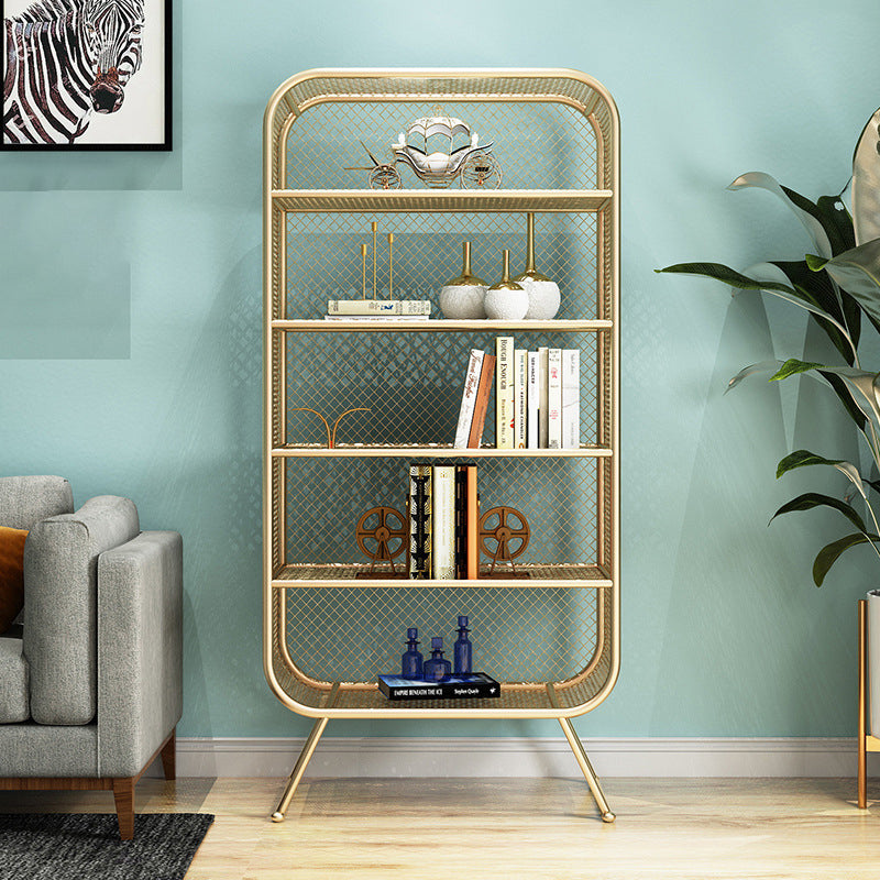 Glam Antique Finish Shelf Bookcase Standard Metal Bookshelf with Shelves 31.5"L x 13.8"W x 70.9"H Gold Clearhalo 'Bookcases' 'furn' 'furn_bookcases' 'Furniture' 'Office Furniture' 6448142