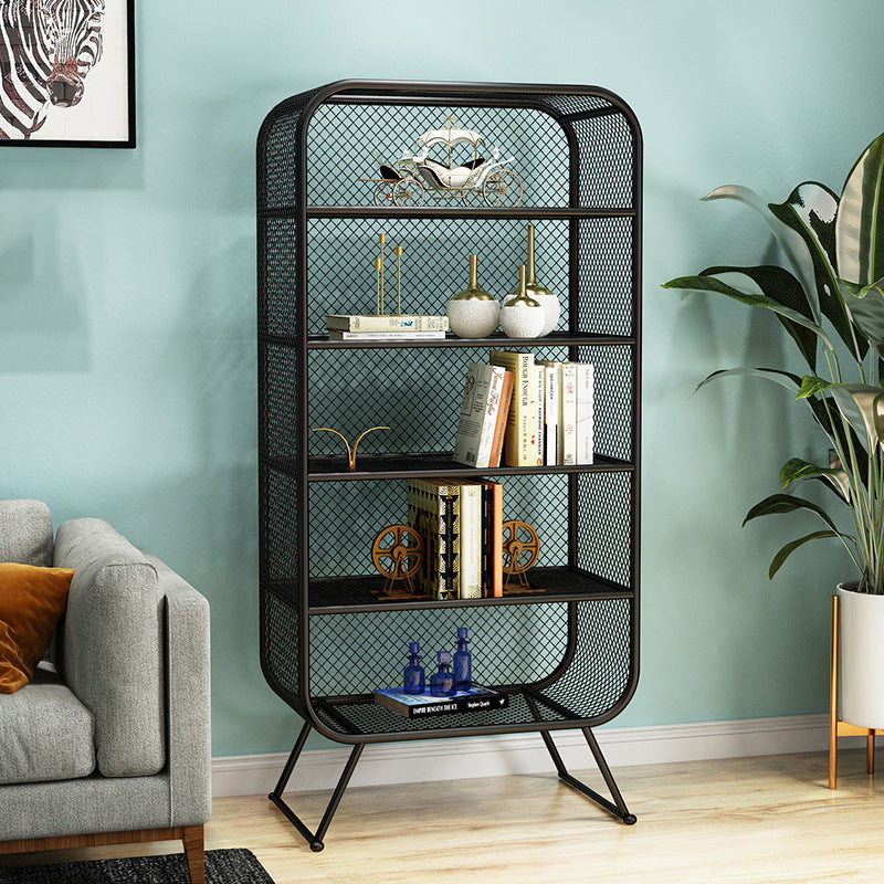 Glam Antique Finish Shelf Bookcase Standard Metal Bookshelf with Shelves 31.5"L x 13.8"W x 70.9"H Black Clearhalo 'Bookcases' 'furn' 'furn_bookcases' 'Furniture' 'Office Furniture' 6448143