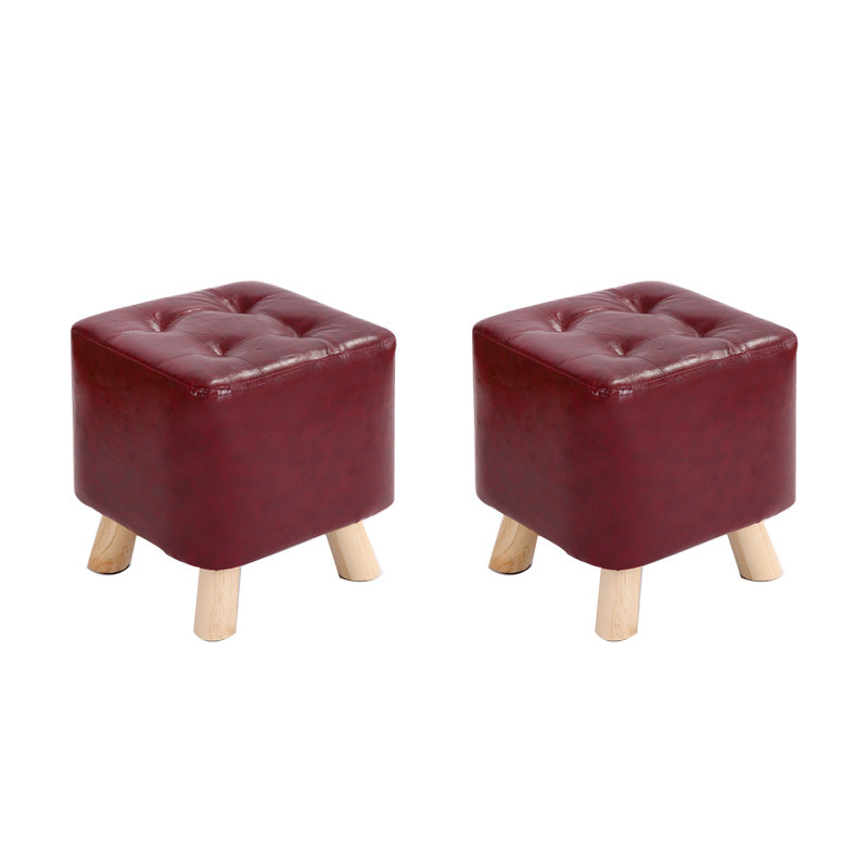 Water Resistant Pouf Tufted Whole Colored Square Faux Leather Pouf Stool 11.4"L x 11.4"W x 9.8"H Burgundy 2 Piece Set Clearhalo 'furn' 'furn_ottomans_poufs' 'Furniture' 'Living Room Furniture' 'Ottomans & Poufs' 'ottomans_poufs' 6448188