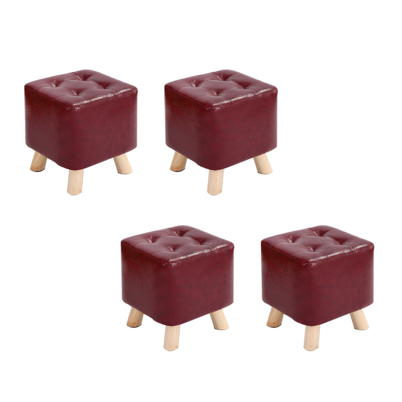 Water Resistant Pouf Tufted Whole Colored Square Faux Leather Pouf Stool 11.4"L x 11.4"W x 9.8"H Burgundy 4 Piece Set Clearhalo 'furn' 'furn_ottomans_poufs' 'Furniture' 'Living Room Furniture' 'Ottomans & Poufs' 'ottomans_poufs' 6448190
