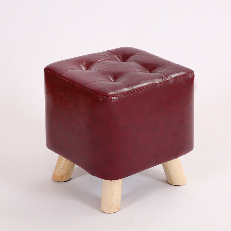Water Resistant Pouf Tufted Whole Colored Square Faux Leather Pouf Stool 11"L x 11"W x 12"H Burgundy 1 Piece Clearhalo 'furn' 'furn_ottomans_poufs' 'Furniture' 'Living Room Furniture' 'Ottomans & Poufs' 'ottomans_poufs' 6448191
