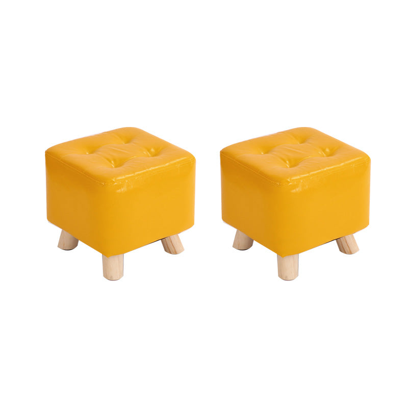 Water Resistant Pouf Tufted Whole Colored Square Faux Leather Pouf Stool 11.4"L x 11.4"W x 9.8"H Yellow 2 Piece Set Clearhalo 'furn' 'furn_ottomans_poufs' 'Furniture' 'Living Room Furniture' 'Ottomans & Poufs' 'ottomans_poufs' 6448201