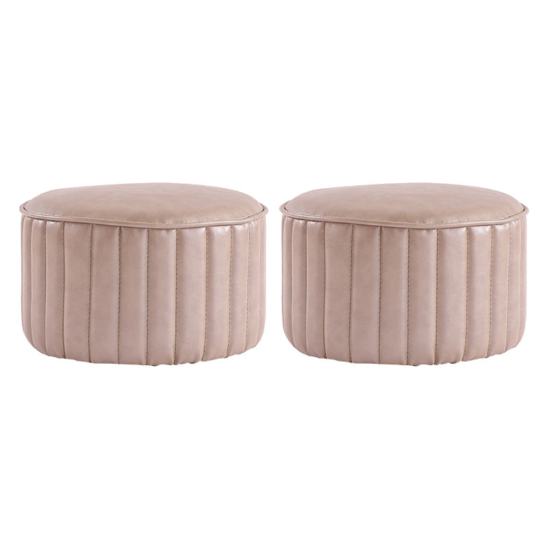 Modern Pouf Ottoman Faux Leather Upholstered Solid Color Cylinder Shape Ottoman 12.6"L x 12.6"W x 7.9"H Gray 2 Piece Set Clearhalo 'furn' 'furn_ottomans_poufs' 'Furniture' 'Living Room Furniture' 'Ottomans & Poufs' 'ottomans_poufs' 6448217