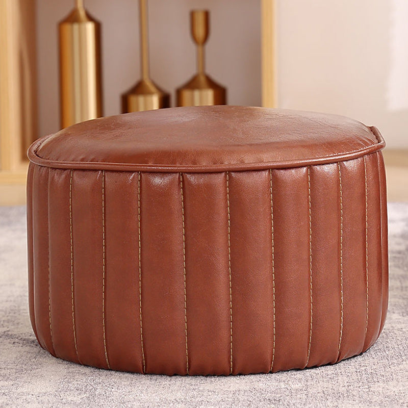Modern Pouf Ottoman Faux Leather Upholstered Solid Color Cylinder Shape Ottoman Brown 1 Piece Clearhalo 'furn' 'furn_ottomans_poufs' 'Furniture' 'Living Room Furniture' 'Ottomans & Poufs' 'ottomans_poufs' 6448218