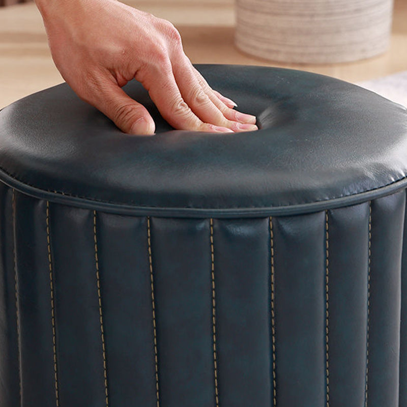 Modern Pouf Ottoman Faux Leather Upholstered Solid Color Cylinder Shape Ottoman Clearhalo 'furn' 'furn_ottomans_poufs' 'Furniture' 'Living Room Furniture' 'Ottomans & Poufs' 'ottomans_poufs' 6448226