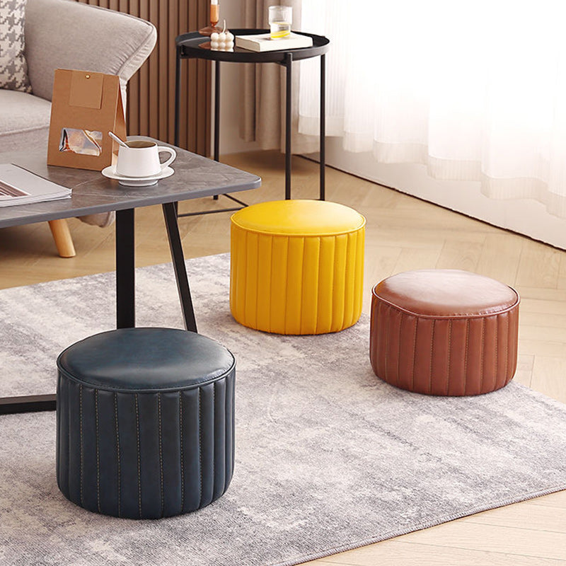 Modern Pouf Ottoman Faux Leather Upholstered Solid Color Cylinder Shape Ottoman Clearhalo 'furn' 'furn_ottomans_poufs' 'Furniture' 'Living Room Furniture' 'Ottomans & Poufs' 'ottomans_poufs' 6448234