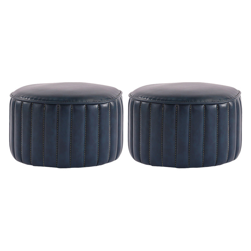 Modern Pouf Ottoman Faux Leather Upholstered Solid Color Cylinder Shape Ottoman 12.6"L x 12.6"W x 7.9"H Blue 2 Piece Set Clearhalo 'furn' 'furn_ottomans_poufs' 'Furniture' 'Living Room Furniture' 'Ottomans & Poufs' 'ottomans_poufs' 6448235