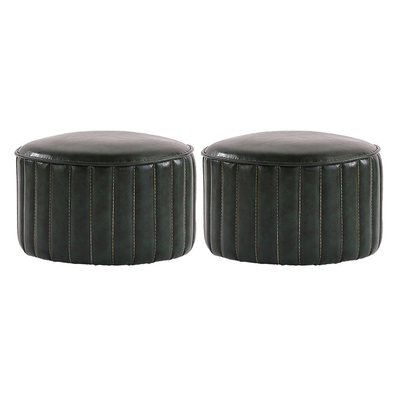 Modern Pouf Ottoman Faux Leather Upholstered Solid Color Cylinder Shape Ottoman 12.6"L x 12.6"W x 7.9"H Green 2 Piece Set Clearhalo 'furn' 'furn_ottomans_poufs' 'Furniture' 'Living Room Furniture' 'Ottomans & Poufs' 'ottomans_poufs' 6448238
