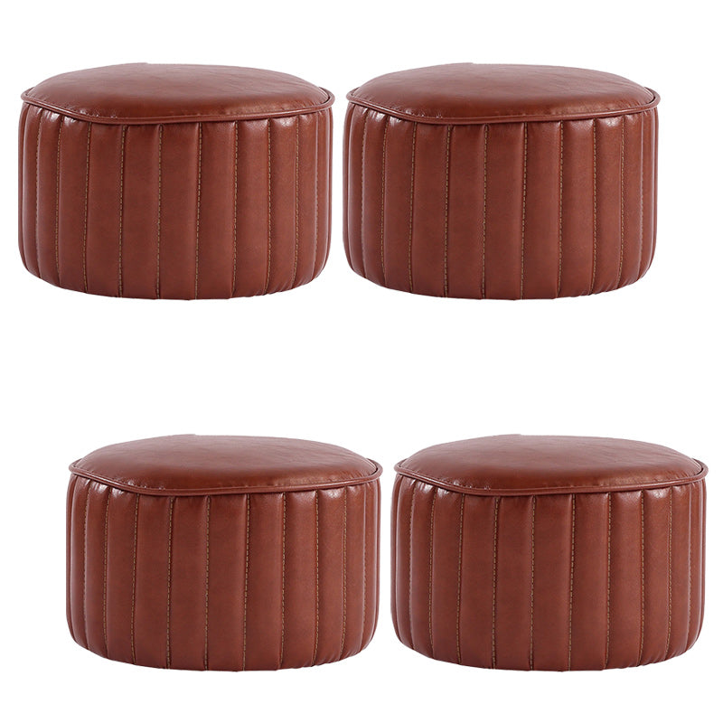 Modern Pouf Ottoman Faux Leather Upholstered Solid Color Cylinder Shape Ottoman 12.6"L x 12.6"W x 7.9"H Brown 4 Piece Set Clearhalo 'furn' 'furn_ottomans_poufs' 'Furniture' 'Living Room Furniture' 'Ottomans & Poufs' 'ottomans_poufs' 6448241
