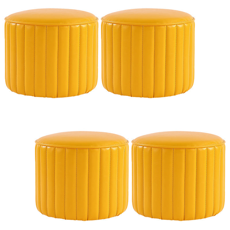 Modern Pouf Ottoman Faux Leather Upholstered Solid Color Cylinder Shape Ottoman 12.6"L x 12.6"W x 9.8"H Yellow 4 Piece Set Clearhalo 'furn' 'furn_ottomans_poufs' 'Furniture' 'Living Room Furniture' 'Ottomans & Poufs' 'ottomans_poufs' 6448247