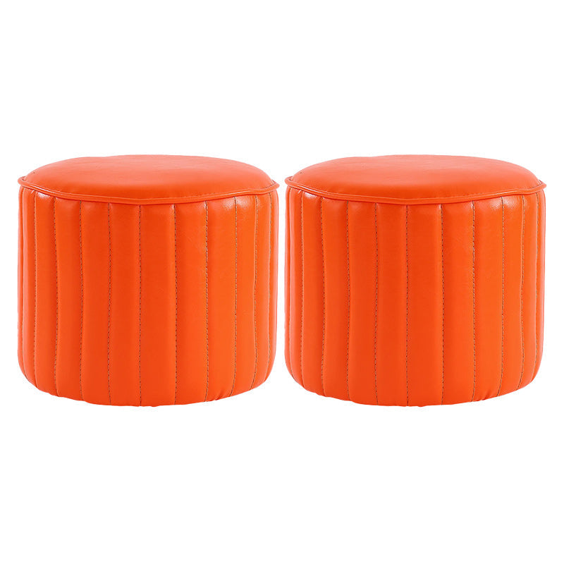 Modern Pouf Ottoman Faux Leather Upholstered Solid Color Cylinder Shape Ottoman 12.6"L x 12.6"W x 9.8"H Orange 2 Piece Set Clearhalo 'furn' 'furn_ottomans_poufs' 'Furniture' 'Living Room Furniture' 'Ottomans & Poufs' 'ottomans_poufs' 6448249