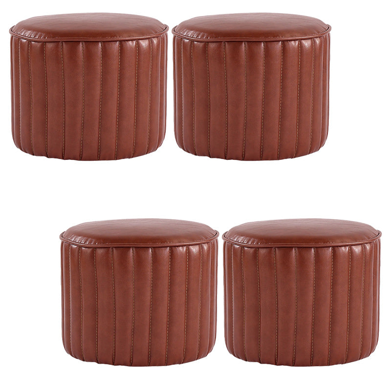 Modern Pouf Ottoman Faux Leather Upholstered Solid Color Cylinder Shape Ottoman 12.6"L x 12.6"W x 9.8"H Brown 4 Piece Set Clearhalo 'furn' 'furn_ottomans_poufs' 'Furniture' 'Living Room Furniture' 'Ottomans & Poufs' 'ottomans_poufs' 6448258