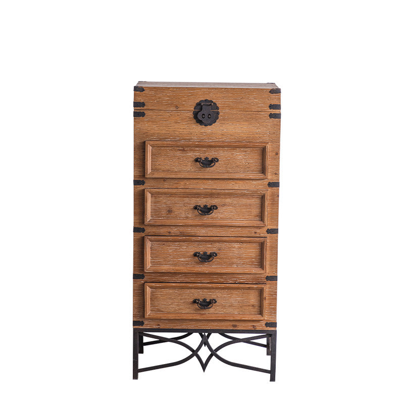 Brown Accent Cabinet Wood and Metal Chest with Storage Drawers 22"L x 16"W x 48"H Clearhalo 'Cabinets & Chests' 'cabinets_chests' 'furn' 'furn_cabinets_chests' 'Furniture' 'Living Room Furniture' 6449378