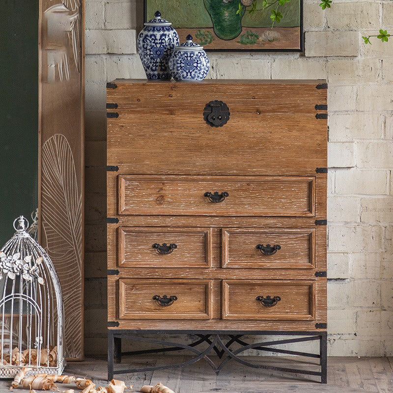Brown Accent Cabinet Wood and Metal Chest with Storage Drawers Clearhalo 'Cabinets & Chests' 'cabinets_chests' 'furn' 'furn_cabinets_chests' 'Furniture' 'Living Room Furniture' 6449380
