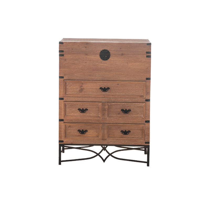 Brown Accent Cabinet Wood and Metal Chest with Storage Drawers 31.5"L x 15.0"W x 43.3"H Clearhalo 'Cabinets & Chests' 'cabinets_chests' 'furn' 'furn_cabinets_chests' 'Furniture' 'Living Room Furniture' 6449381