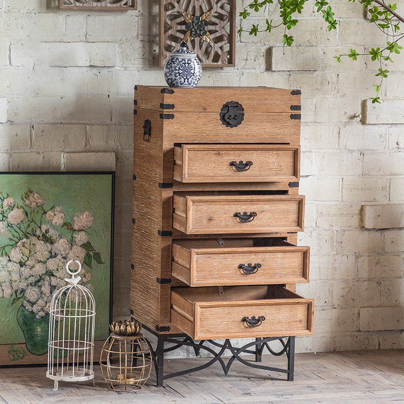 Brown Accent Cabinet Wood and Metal Chest with Storage Drawers Clearhalo 'Cabinets & Chests' 'cabinets_chests' 'furn' 'furn_cabinets_chests' 'Furniture' 'Living Room Furniture' 6449382