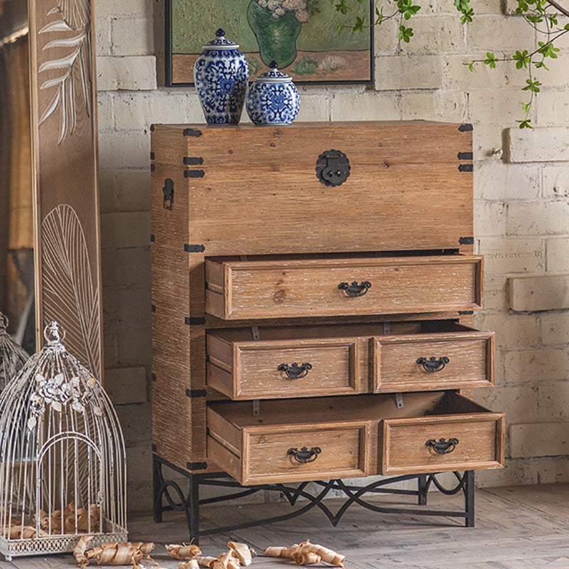 Brown Accent Cabinet Wood and Metal Chest with Storage Drawers Clearhalo 'Cabinets & Chests' 'cabinets_chests' 'furn' 'furn_cabinets_chests' 'Furniture' 'Living Room Furniture' 6449387