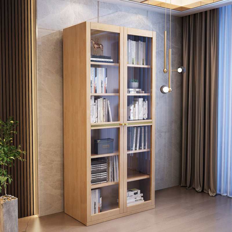 Glass Door Accent Cabinet Rubberwood Cabinet with 2 Doors and 5 Shelves Natural Clearhalo 'Cabinets & Chests' 'cabinets_chests' 'furn' 'furn_cabinets_chests' 'Furniture' 'Living Room Furniture' 6449475