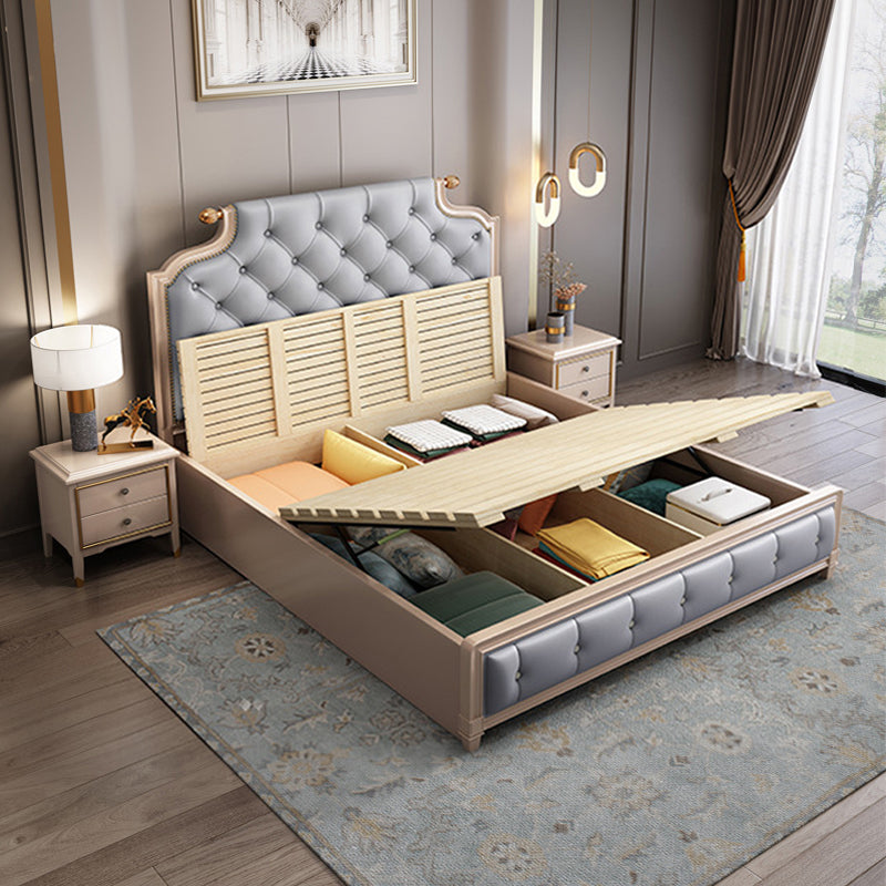 Cama de panel tapizada con mechones con moldura de cabezal de uña marco de cama de madera maciza victoriana